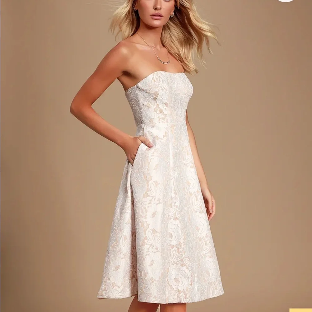 Lulus Give It A Twirl White Lace Strapless Dress - Picture 3 of 8